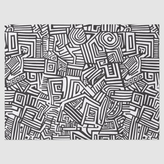 Abstract zwart-wit geometrisch lijnpatroon tissuepapier (Voorkant)