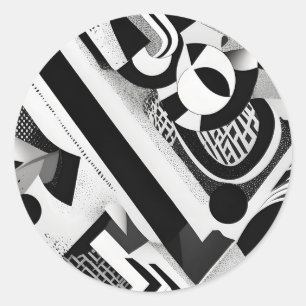 Abstract zwart-wit geometrisch vormenpatroon ronde sticker