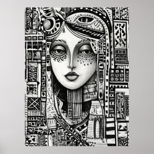 Abstract Zwart-Wit Gezicht Lijnkunst Minimaal Poster