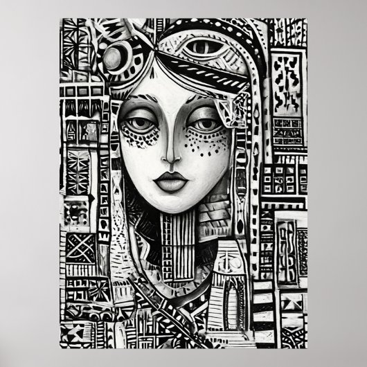 Abstract Zwart-Wit Gezicht Lijnkunst Minimaal Poster (Voorkant)