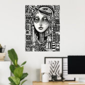 Abstract Zwart-Wit Gezicht Lijnkunst Minimaal Poster (Thuiskantoor)