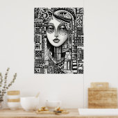 Abstract Zwart-Wit Gezicht Lijnkunst Minimaal Poster (Keuken)