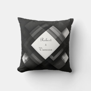 Abstract Zwart Wit Glitter Gelaagde Diamant Kussen