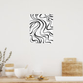 Abstract zwart-wit golvend lijnen poster (Keuken)