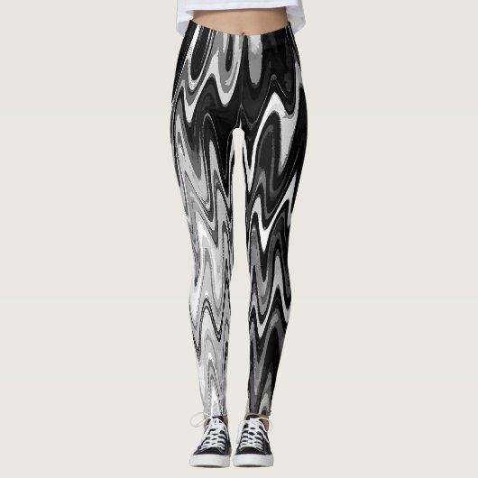 Abstract zwart-wit golvend patroon leggings (Voorkant)
