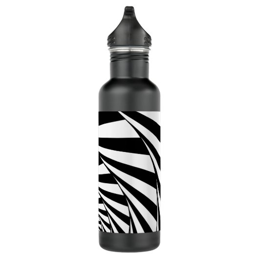 Abstract Zwart & Wit Golvende Lijnen Kunst Waterfles (Rechts)