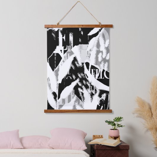 Abstract zwart wit grijs hangend wandkleed (Slaapkamer)