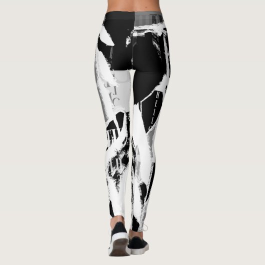 Abstract zwart wit grijs leggings (Achterkant)