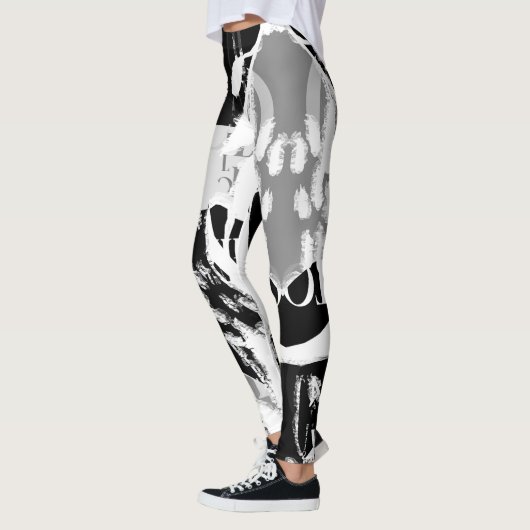 Abstract zwart wit grijs leggings (Links)