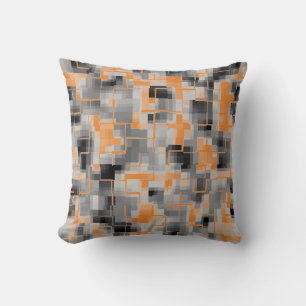 Abstract Zwart Wit Grijs Oranje Kussen