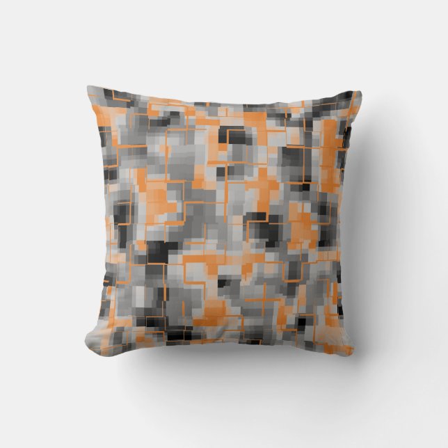 Abstract Zwart Wit Grijs Oranje Kussen (Voorkant)