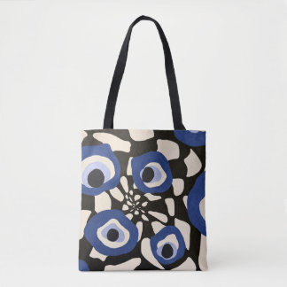 Abstract zwart-wit kussen met blauw oog tote bag