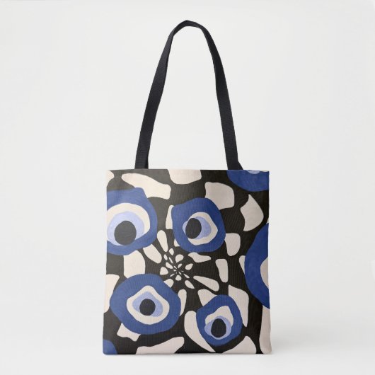 Abstract zwart-wit kussen met blauw oog tote bag (Voorkant)