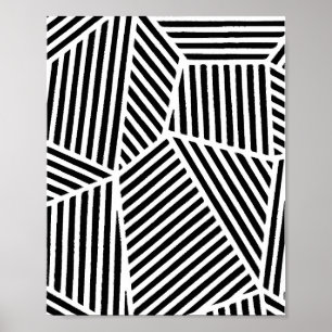 Abstract zwart-wit lijnart poster