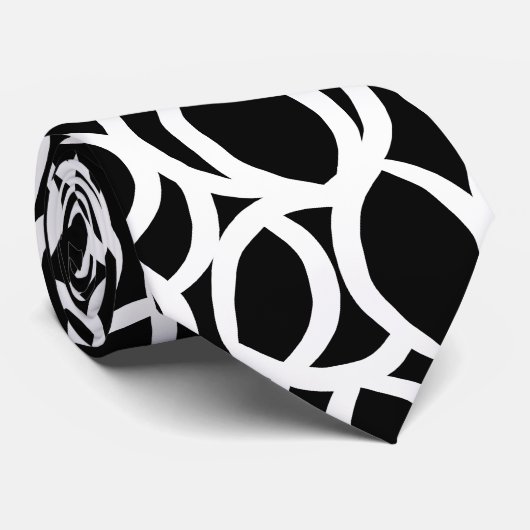 Abstract zwart-wit lijnpatroon stropdas (Opgerold)