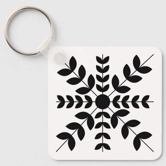 Abstract zwart-wit mandala bloempatroon sleutelhanger (Voorkant)