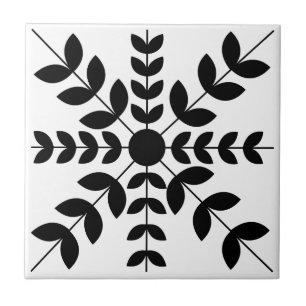 Abstract zwart-wit mandala bloempatroon tegeltje