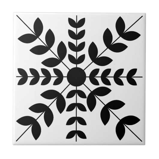 Abstract zwart-wit mandala bloempatroon tegeltje (Voorkant)