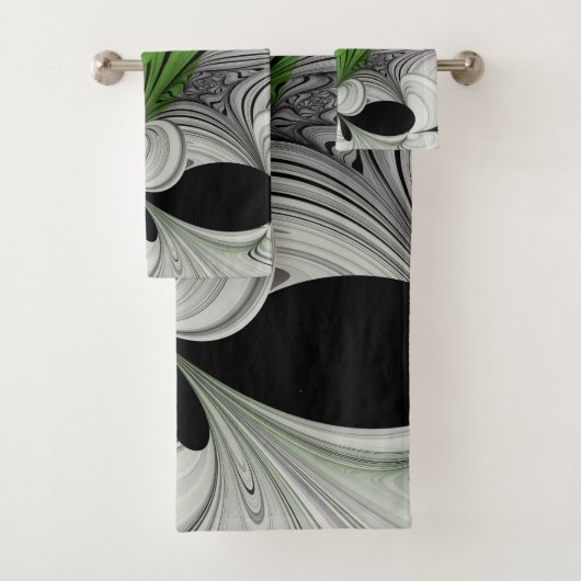 Abstract Zwart-wit met Groene Fractal Art Bad Handdoek (Insitu)