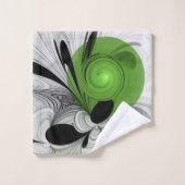 Abstract Zwart-wit met Groene Fractal Art Bad Handdoek (Wasdoekje)