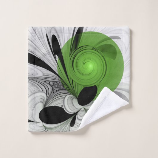 Abstract Zwart-wit met Groene Fractal Art Bad Handdoek (Wasdoekje)