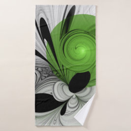 Abstract Zwart-wit met Groene Fractal Art Badhanddoek