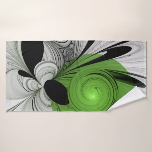 Abstract Zwart-wit met Groene Fractal Art Badhanddoek (Badhanddoek)