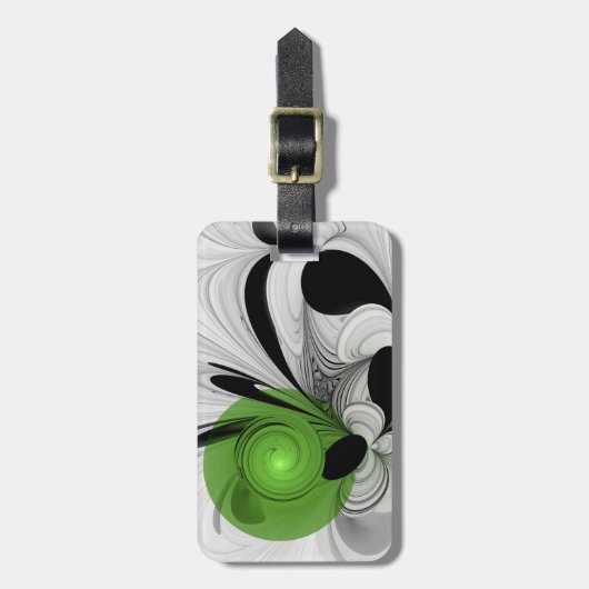 Abstract Zwart-wit met Groene Fractal Art Bagagelabel (Voorkant verticaal)