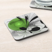 Abstract Zwart-wit met Groene Fractal Art Bier Onderzetter (Linkerzijde)