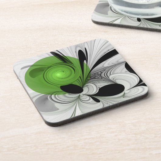 Abstract Zwart-wit met Groene Fractal Art Bier Onderzetter (Linkerzijde)