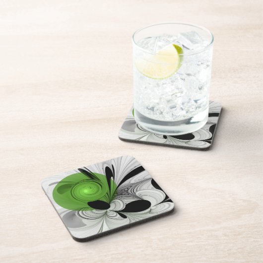 Abstract Zwart-wit met Groene Fractal Art Bier Onderzetter (Rechterzijde)