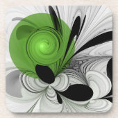 Abstract Zwart-wit met Groene Fractal Art Bier Onderzetter (Voorkant)