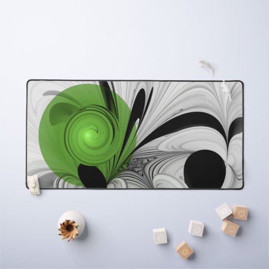 Abstract Zwart-wit met Groene Fractal Art Bureaumat (Kindertafel)