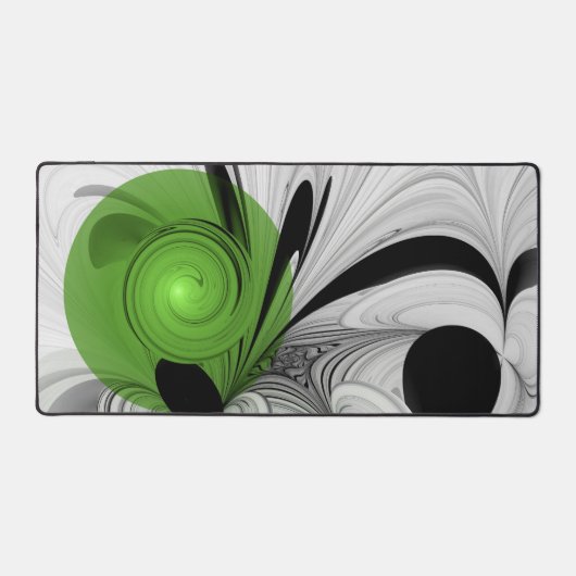 Abstract Zwart-wit met Groene Fractal Art Bureaumat (Voorkant)