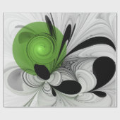 Abstract Zwart-wit met Groene Fractal Art Cadeaupapier (Vlak)