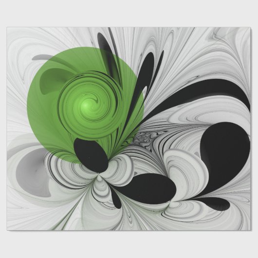 Abstract Zwart-wit met Groene Fractal Art Cadeaupapier (Vlak)