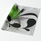 Abstract Zwart-wit met Groene Fractal Art Cadeaupapier (Uitgerold)
