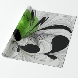 Abstract Zwart-wit met Groene Fractal Art Cadeaupapier