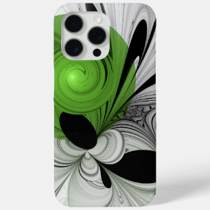 Abstract Zwart-wit met Groene Fractal Art iPhone 15 Pro Max Hoesje