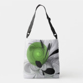Abstract Zwart-wit met Groene Fractal Art Crossbody Tas (Achterkant)