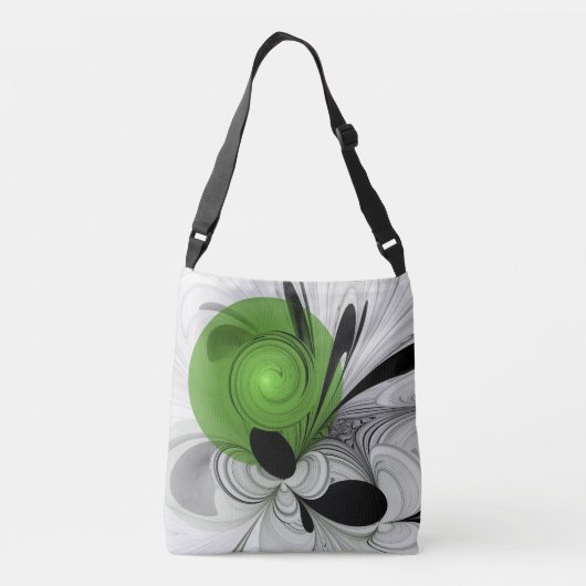 Abstract Zwart-wit met Groene Fractal Art Crossbody Tas (Achterkant)