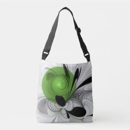 Abstract Zwart-wit met Groene Fractal Art Crossbody Tas