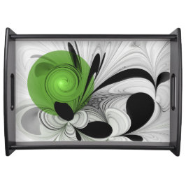 Abstract Zwart-wit met Groene Fractal Art Dienblad