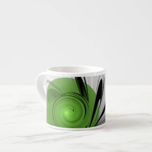 Abstract Zwart-wit met Groene Fractal Art Espresso Kop (Links)