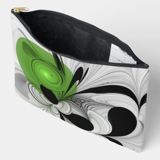 Abstract Zwart-wit met Groene Fractal Art Etui (Open)