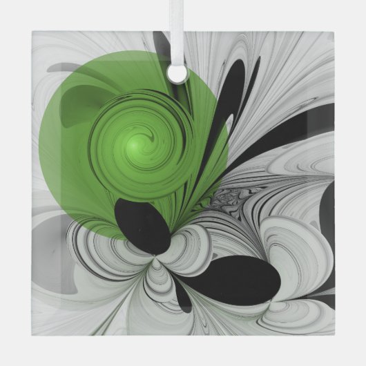 Abstract Zwart-wit met Groene Fractal Art Glas Ornament (Voorkant)