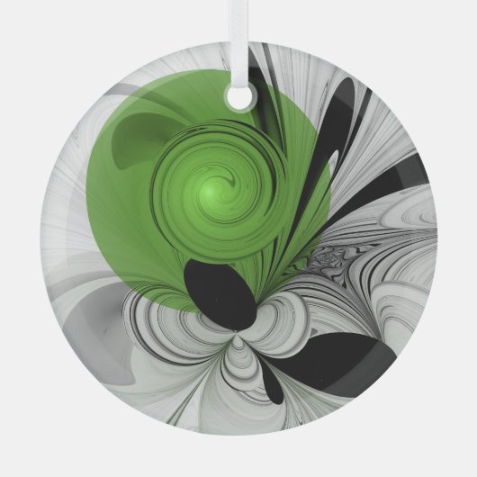 Abstract Zwart-wit met Groene Fractal Art Glas Ornament (Voorkant)