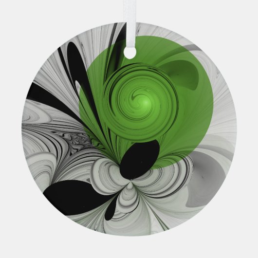 Abstract Zwart-wit met Groene Fractal Art Glas Ornament (Achterkant)