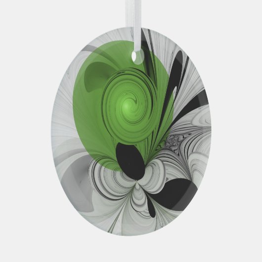 Abstract Zwart-wit met Groene Fractal Art Glas Ornament (Voorkant Rechts)