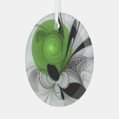 Abstract Zwart-wit met Groene Fractal Art Glas Ornament (Voorkant links)